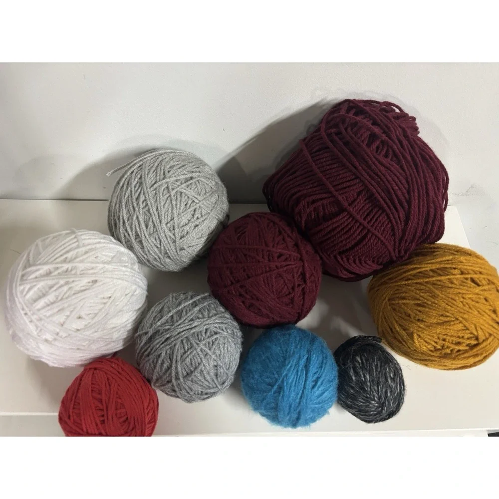 Yarn Balls Mixed Lot of 9 Assorted Colors, Ball Shape, Lot of Yarn 2.2lbs